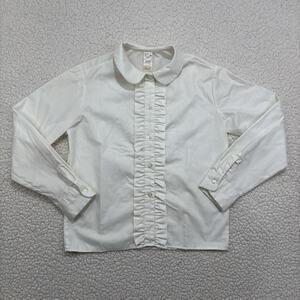 Vintage Blouse Girls Size 10 Button Up Shirt Ruffles Stoneswear White 70s
